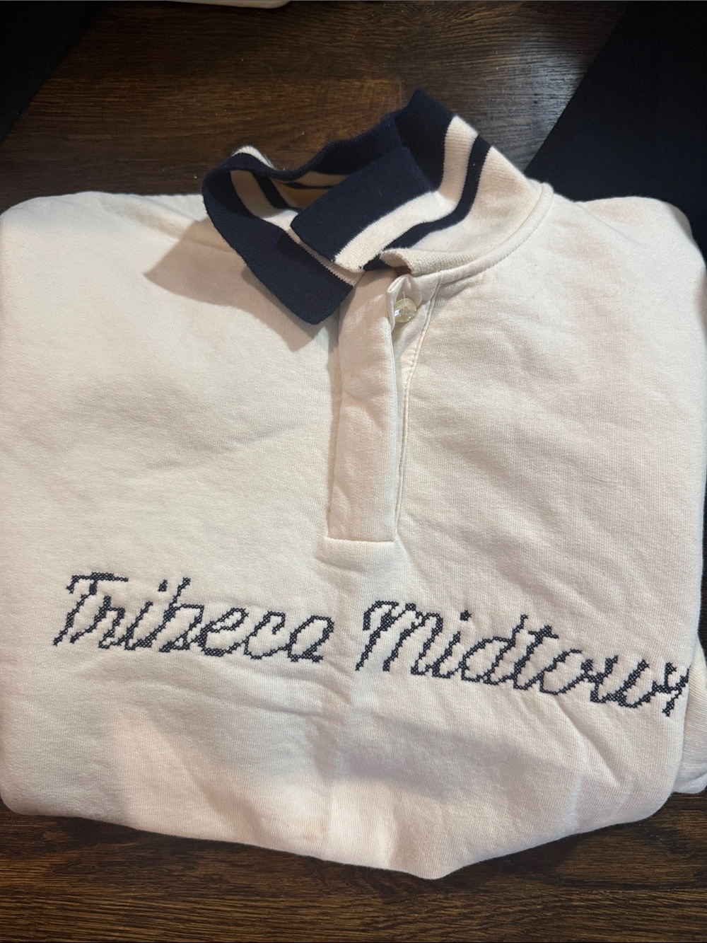 Zara White Crewneck Sweater with Navy Trim